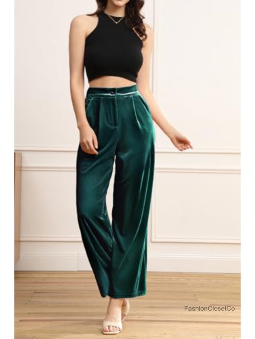 Wide Leg Velvet Velvet Pants Women's Sparkly Party Pants - Picture 3 of 5